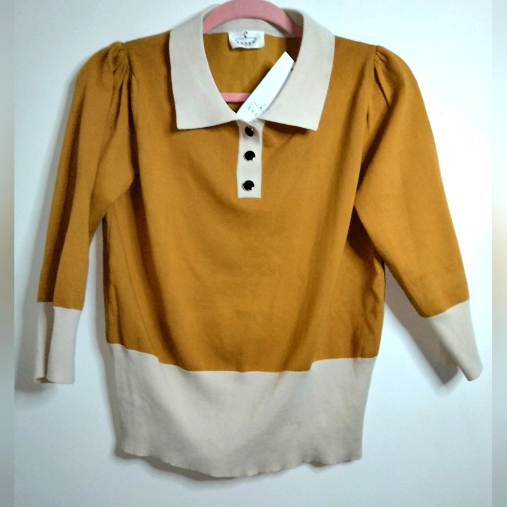 Ember (Size L) Colorblock 3/4 Sleeves 3/4 Button Henley Sweater (NEW-NWT)
